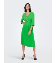 JDY Green 3/4 Sleeve Midi Wrap Dress